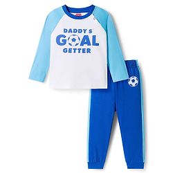 Babyhug Cotton Knit Raglan Full Sleeves Football Theme Printed T-Shirt & Pyjama Night Suit - White & Blue