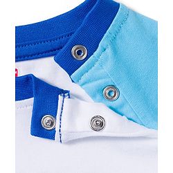 Babyhug Cotton Knit Raglan Full Sleeves Football Theme Printed T-Shirt & Pyjama Night Suit - White & Blue