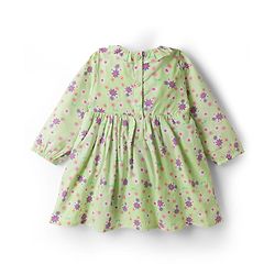 Babyhug Cotton Woven Full Sleeves Frock With Floral Print & Bow Applique - Light Green