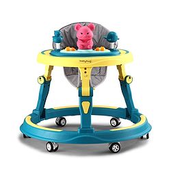 Babyhug 360° Joy Baby Walker with Convertible Feeding & Musical Toy Tray - Pink| Adjustable Height| Compact Fold| Activity cum Push Walker| Smooth Swivel Wheels| Padded Cushion Seat