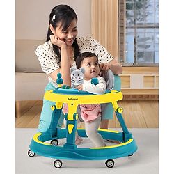 Babyhug 360° Joy Baby Walker with Convertible Feeding & Musical Toy Tray - Pink| Adjustable Height| Compact Fold| Activity cum Push Walker| Smooth Swivel Wheels| Padded Cushion Seat