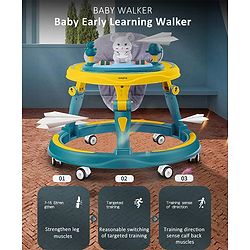 Babyhug 360° Joy Baby Walker with Convertible Feeding & Musical Toy Tray - Pink| Adjustable Height| Compact Fold| Activity cum Push Walker| Smooth Swivel Wheels| Padded Cushion Seat
