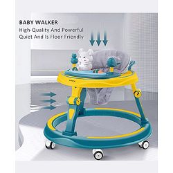 Babyhug 360° Joy Baby Walker with Convertible Feeding & Musical Toy Tray - Pink| Adjustable Height| Compact Fold| Activity cum Push Walker| Smooth Swivel Wheels| Padded Cushion Seat
