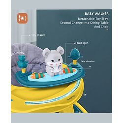 Babyhug 360° Joy Baby Walker with Convertible Feeding & Musical Toy Tray - Pink| Adjustable Height| Compact Fold| Activity cum Push Walker| Smooth Swivel Wheels| Padded Cushion Seat