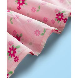 Babyhug Cotton Woven Full Sleeves Frock With Floral Print & Bow Applique - Light Pink