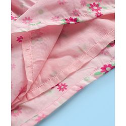Babyhug Cotton Woven Full Sleeves Frock With Floral Print & Bow Applique - Light Pink