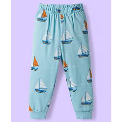 Babyhug Cotton Knit Raglan Full Sleeves Nautical Theme Printed T-Shirt & Pyjama Night Suit - White & Light Blue