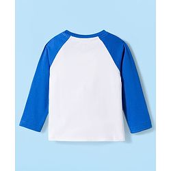 Babyhug Cotton Knit Raglan Full  Sleeves Animal Printed T-Shirt & Striped Pyjama Night Suit - White & Blue