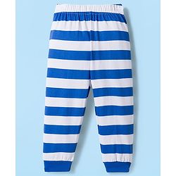 Babyhug Cotton Knit Raglan Full  Sleeves Animal Printed T-Shirt & Striped Pyjama Night Suit - White & Blue