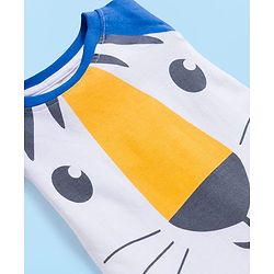 Babyhug Cotton Knit Raglan Full  Sleeves Animal Printed T-Shirt & Striped Pyjama Night Suit - White & Blue