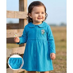 Babyhug Interlock Knit Full Sleeves Frock With Koala Print & Bloomer - Blue