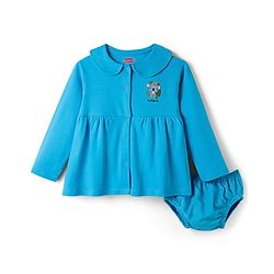 Babyhug Interlock Knit Full Sleeves Frock With Koala Print & Bloomer - Blue