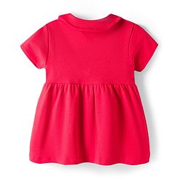 Babyhug 100% Cotton Knit Half Sleeves Floral & Text Printed Frock With Bloomer - Red
