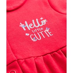 Babyhug 100% Cotton Knit Half Sleeves Floral & Text Printed Frock With Bloomer - Red