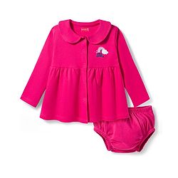 Babyhug Interlock Knit Full Sleeves Frock with Bloomer & Rainbow Print - Pink