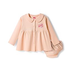 Babyhug Interlock Knit Full Sleeves Frock with Bloomer & Text Print - Pink