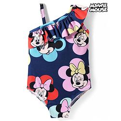 Babyhug Disney Sleeveless V Cut Swimsuit With Minnie Mouse Print - Navy Blue