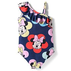 Babyhug Disney Sleeveless V Cut Swimsuit With Minnie Mouse Print - Navy Blue