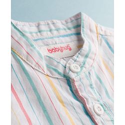 Babyhug 100% Cotton Woven Full Sleeves Striped Kurta Shirt With Mandarin Collar - Multicolour