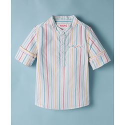 Babyhug 100% Cotton Woven Full Sleeves Striped Kurta Shirt With Mandarin Collar - Multicolour