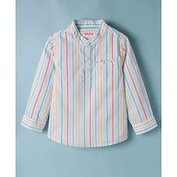 Babyhug 100% Cotton Woven Full Sleeves Striped Kurta Shirt With Mandarin Collar - Multicolour