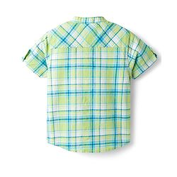 Babyhug Cotton Woven Half Sleeve Mandarin Collar Checked Shirt - Light Green