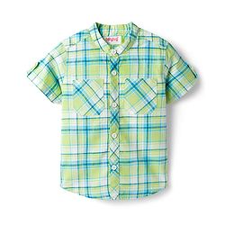 Babyhug Cotton Woven Half Sleeve Mandarin Collar Checked Shirt - Light Green