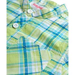 Babyhug Cotton Woven Half Sleeve Mandarin Collar Checked Shirt - Light Green