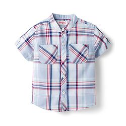 Babyhug Cotton Woven Half Sleeve Mandarin Collar Checked Shirt - Light Blue