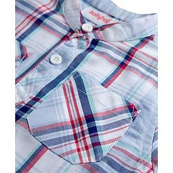 Babyhug Cotton Woven Half Sleeve Mandarin Collar Checked Shirt - Light Blue