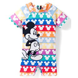 Babyhug Disney Half Raglan Sleeves Legged Swimsuit with Mickey Mouse Graphic - Multicolor