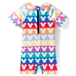 Babyhug Disney Half Raglan Sleeves Legged Swimsuit with Mickey Mouse Graphic - Multicolor