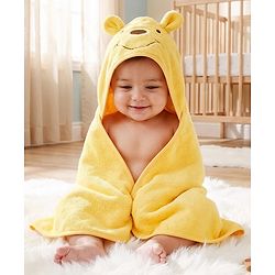 Babyhug Disney 100% Cotton Woven Hooded Towel With Pooh Design L 71 x B 71 cm - Yellow