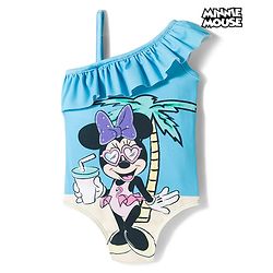 Babyhug Disney Sleeveless V Cut Swimsuit With Minnie Mouse Graphic - Light Blue