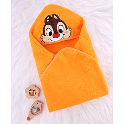 Babyhug Disney 100% Cotton Woven Hooded Towel With Chip N Dale Design L 71 x B 71 cm - Yellow