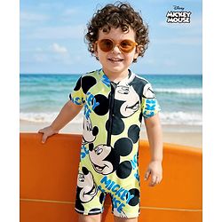 Babyhug Disney Half Raglan Sleeves Legged Swimsuit With Mickey Mouse Graphics - Multicolor