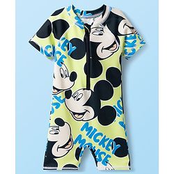 Babyhug Disney Half Raglan Sleeves Legged Swimsuit With Mickey Mouse Graphics - Multicolor