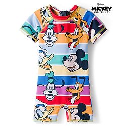 Babyhug Disney Raglan Half Sleeve Legged Swimsuit With Mickey Mouse Graphics -Multicolour
