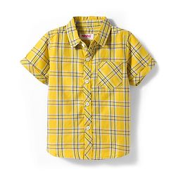 Babyhug Cotton Woven Half Sleeves Checks Shirt with Text Printed T-Shirt - Yellow