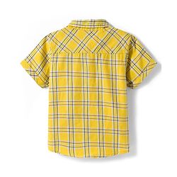 Babyhug Cotton Woven Half Sleeves Checks Shirt with Text Printed T-Shirt - Yellow