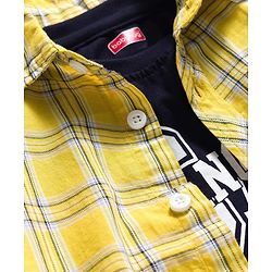 Babyhug Cotton Woven Half Sleeves Checks Shirt with Text Printed T-Shirt - Yellow