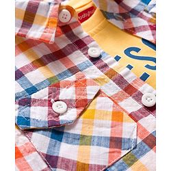 Babyhug Cotton Woven Half Sleeves Checks Shirt with Text Printed T-Shirt - Multicolor