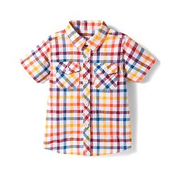 Babyhug Cotton Woven Half Sleeves Checks Shirt with Text Printed T-Shirt - Multicolor