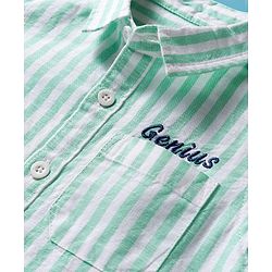Babyhug Cotton Woven Half Sleeves  Striped Shirt with Genuis Text Embroidery - Green