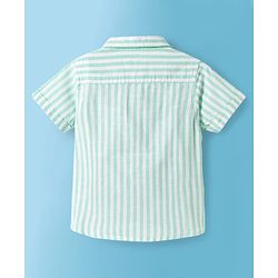 Babyhug Cotton Woven Half Sleeves  Striped Shirt with Genuis Text Embroidery - Green
