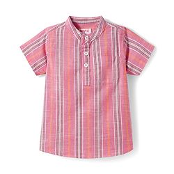 Babyhug Cotton Woven Half Sleeves Mandarin Collar Striped Kurta Shirt - Multicolor
