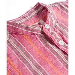 Babyhug Cotton Woven Half Sleeves Mandarin Collar Striped Kurta Shirt - Multicolor