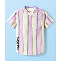 Babyhug Half Sleeves Mandarin Collar Striped Kurta Shirt - Multicolor