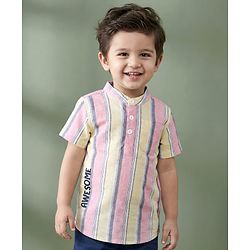 Babyhug Half Sleeves Mandarin Collar Striped Kurta Shirt - Multicolor