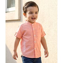 Babyhug Cotton Woven Half Sleeve Mandarin Collar Shirt - Light Orange